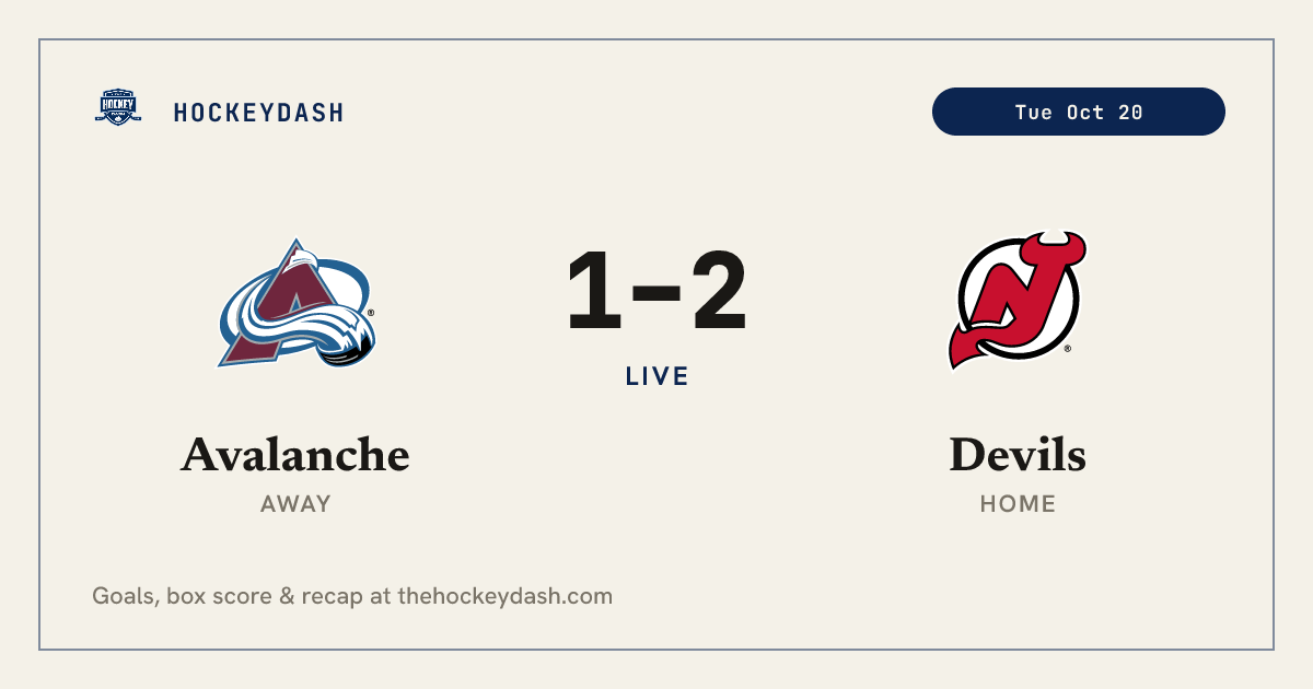 Avalanche at Devils - Tue Oct 20 | HockeyDash