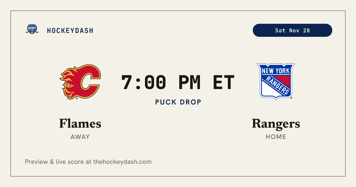 Calgary Flames at New York Rangers - Sat Nov 28 | HockeyDash